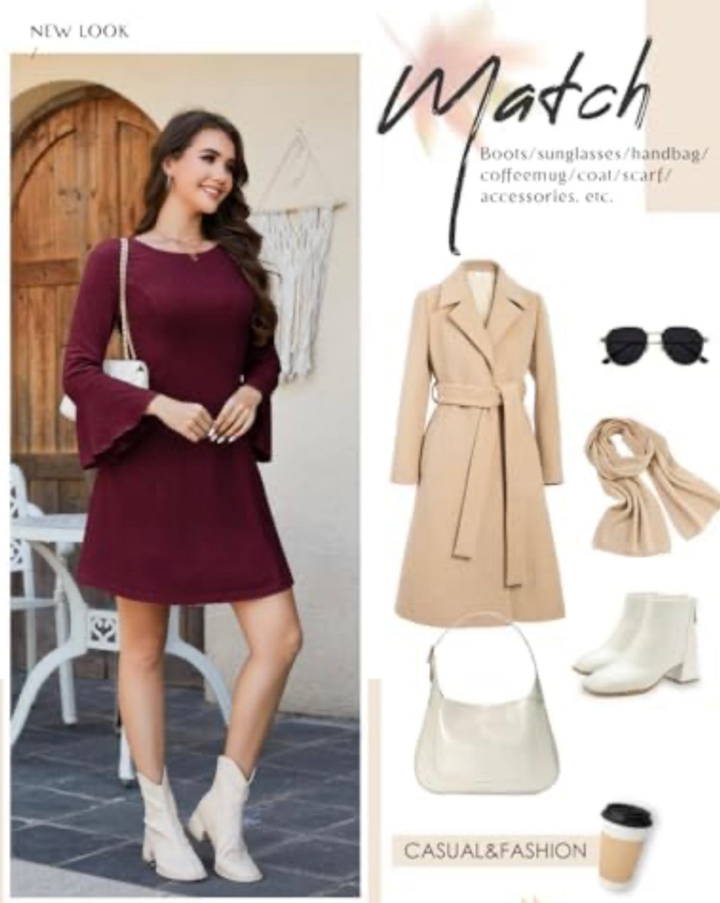 Maroon ribbed jumper dress flare sleeve