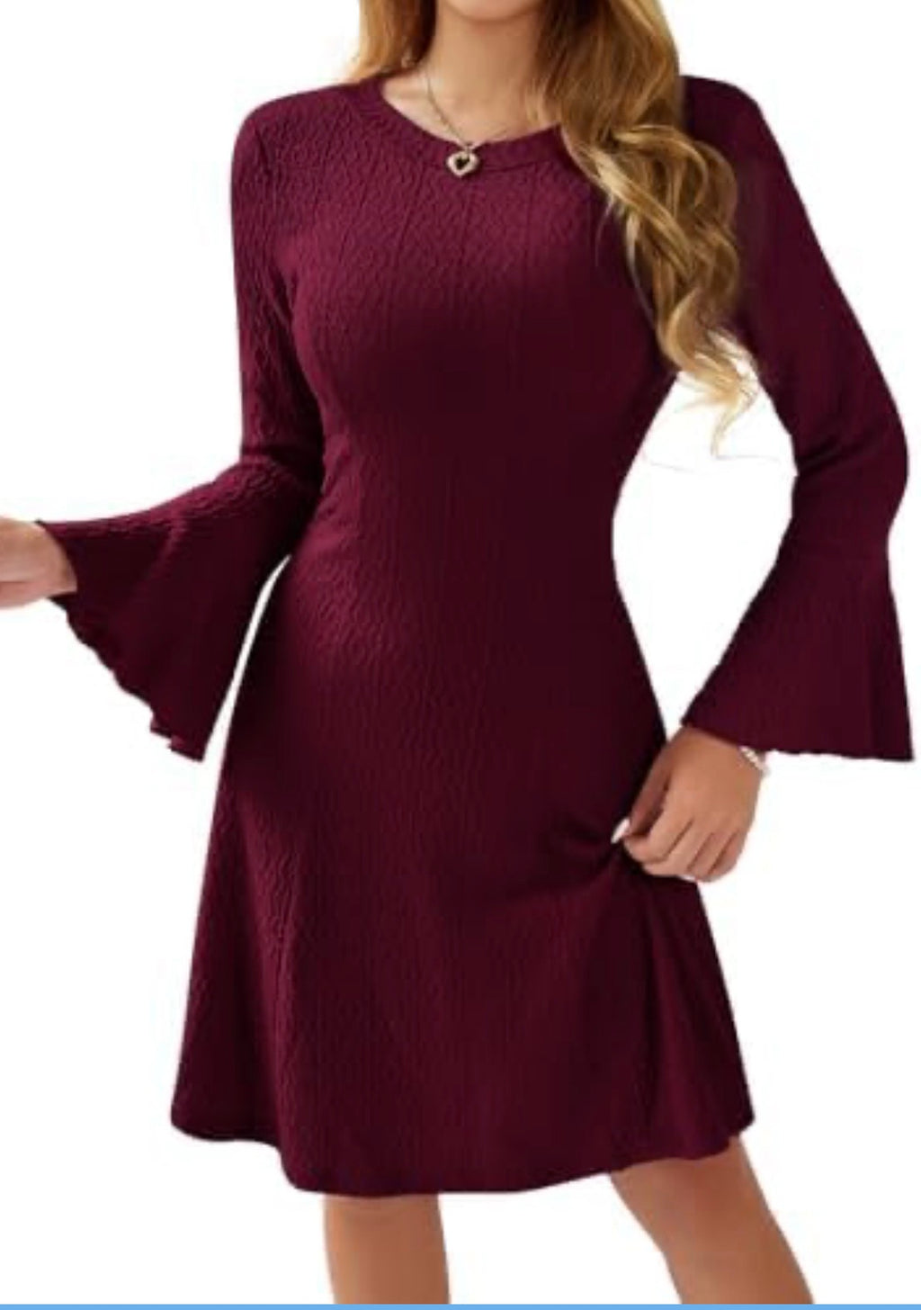 Maroon ribbed jumper dress flare sleeve