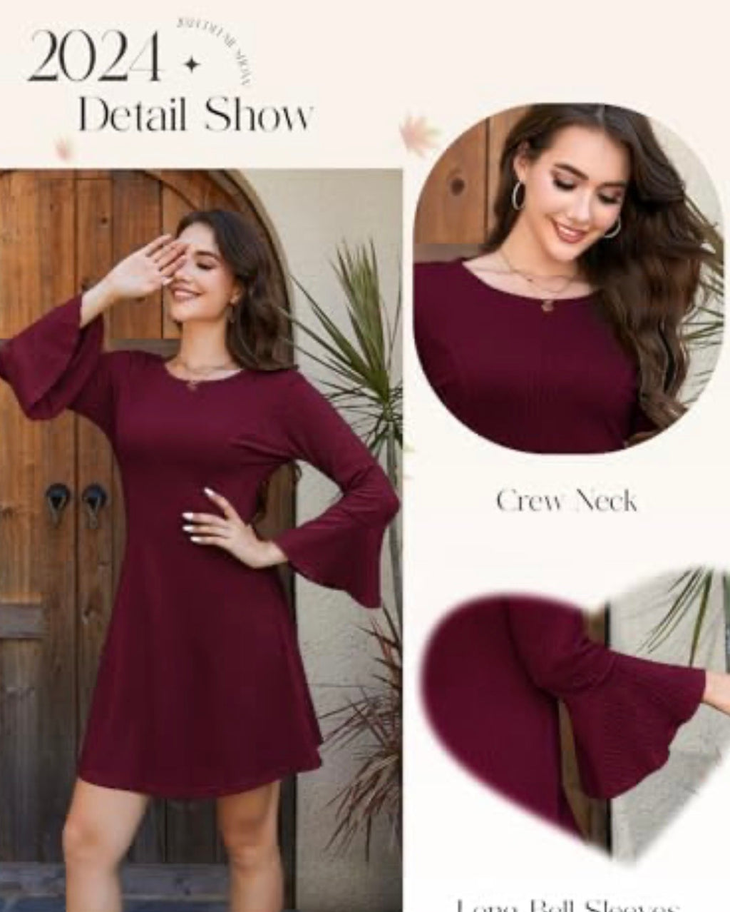 Maroon ribbed jumper dress flare sleeve