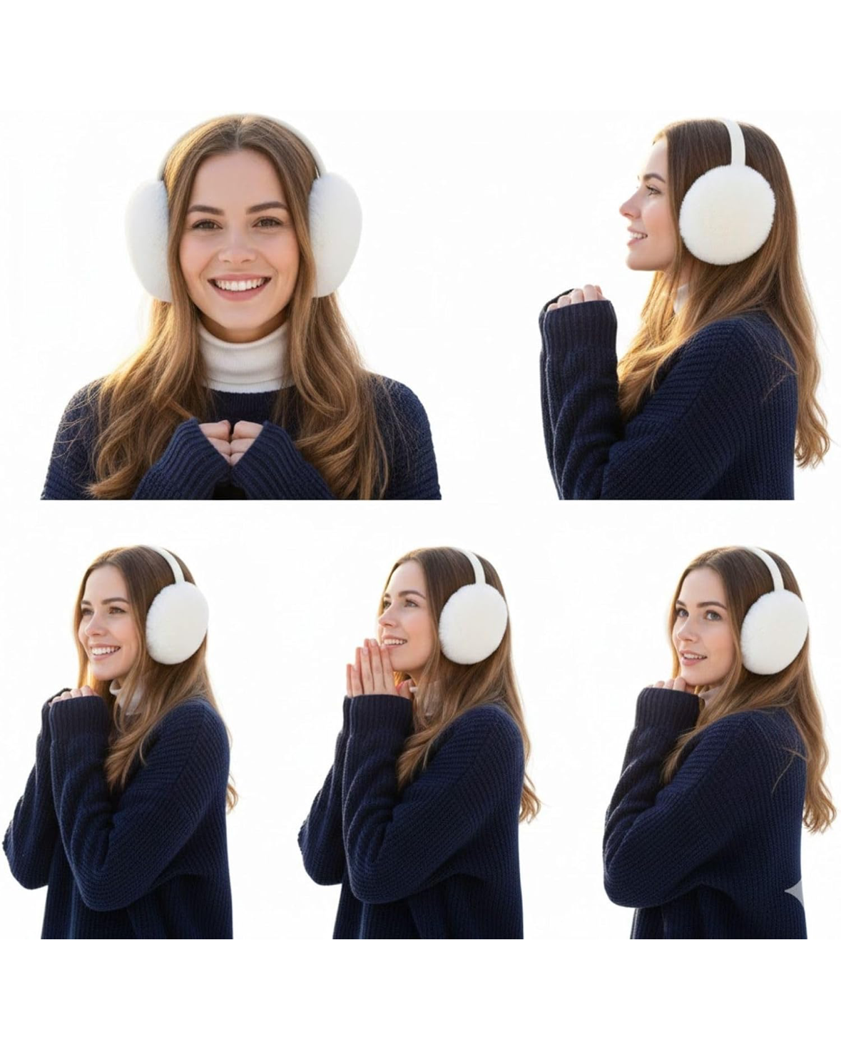 Foldable Fluffy Ear Warmers - White
