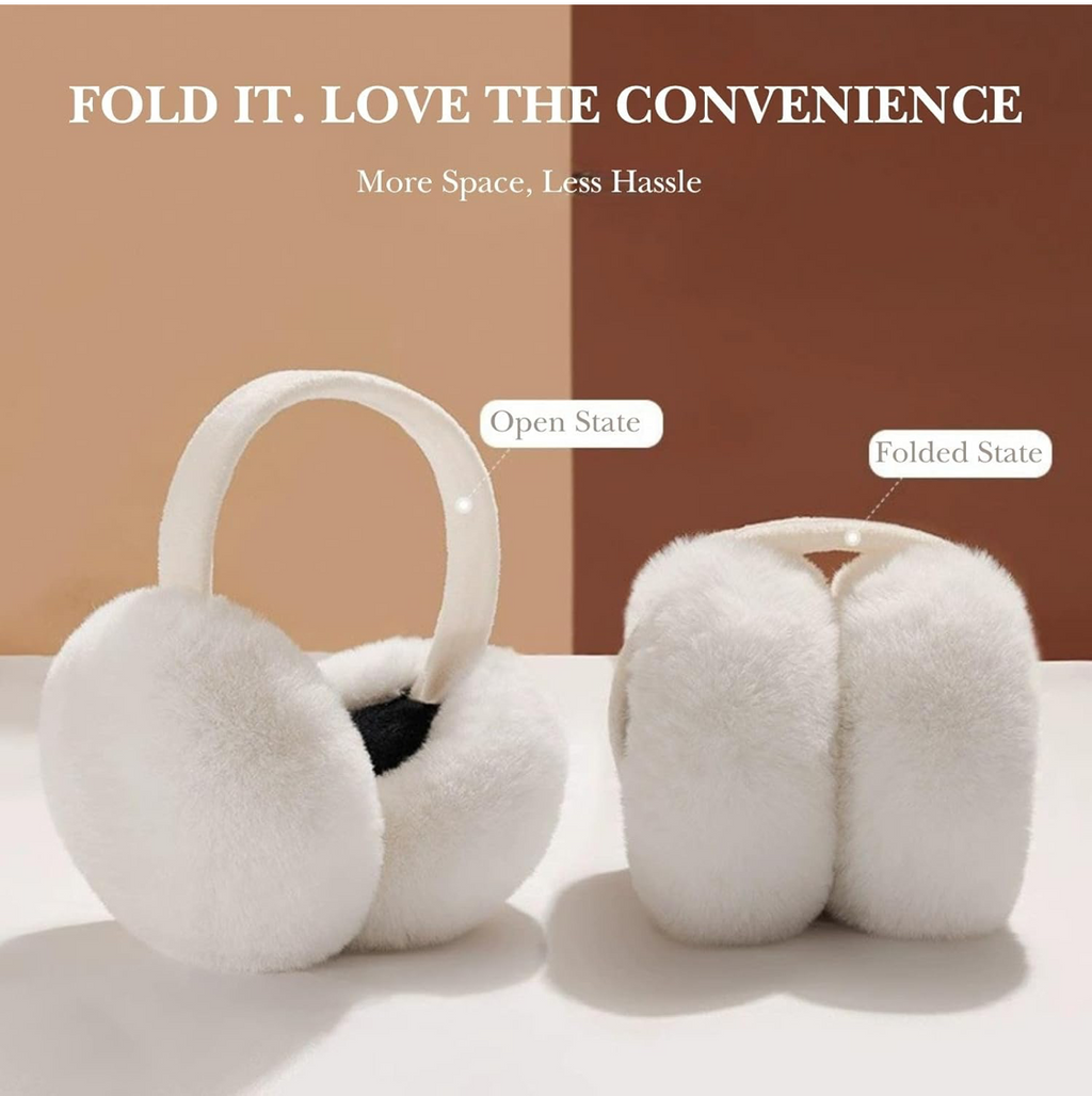 Foldable Fluffy Ear Warmers - White