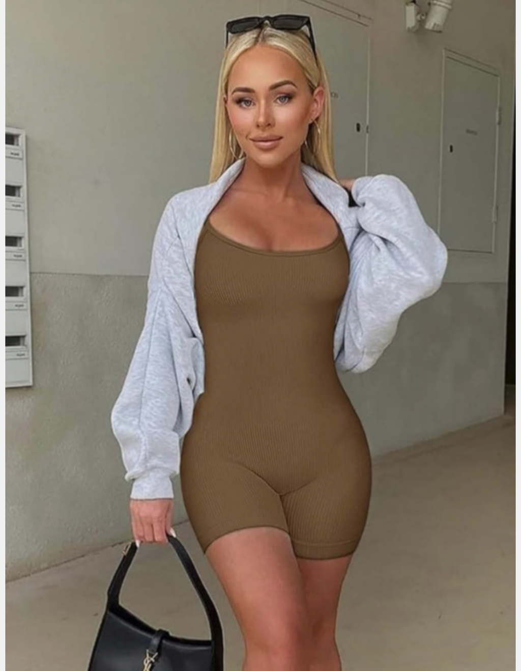 Short Sleeve Unitard - Brown