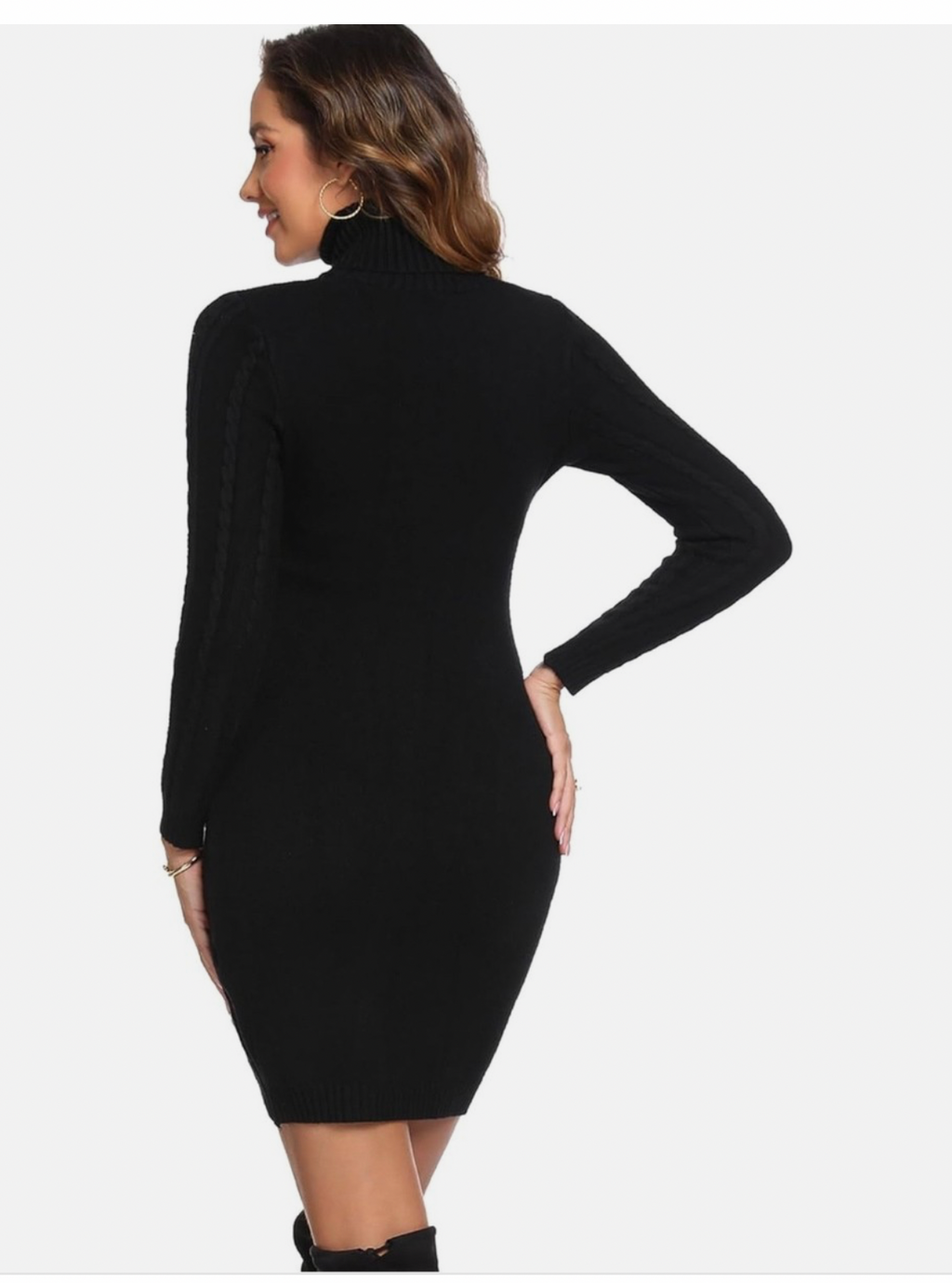 Winter Turtleneck Jumper Dress - Black