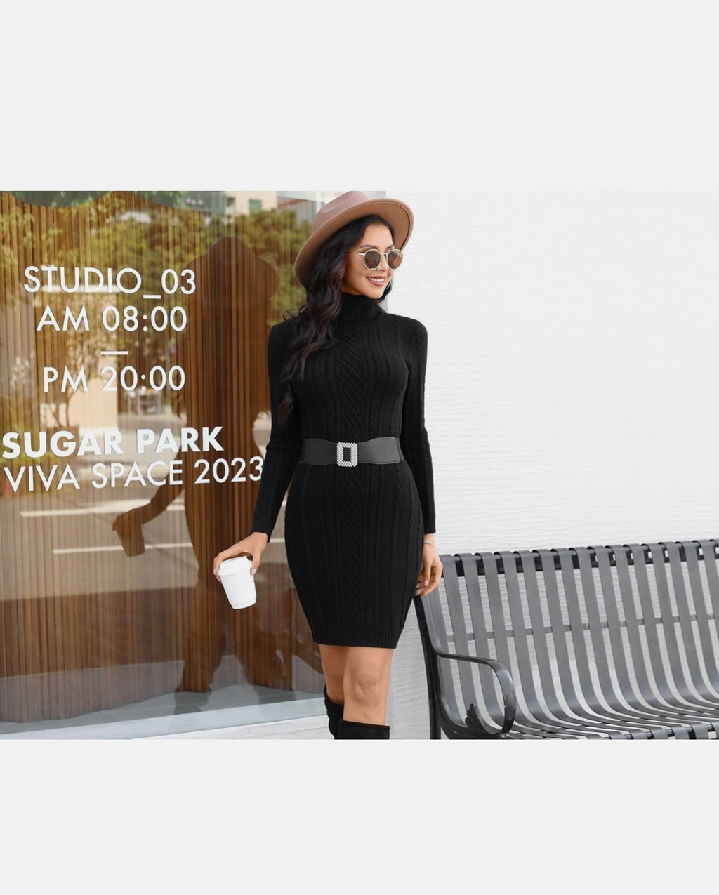 Winter Turtleneck Jumper Dress - Black