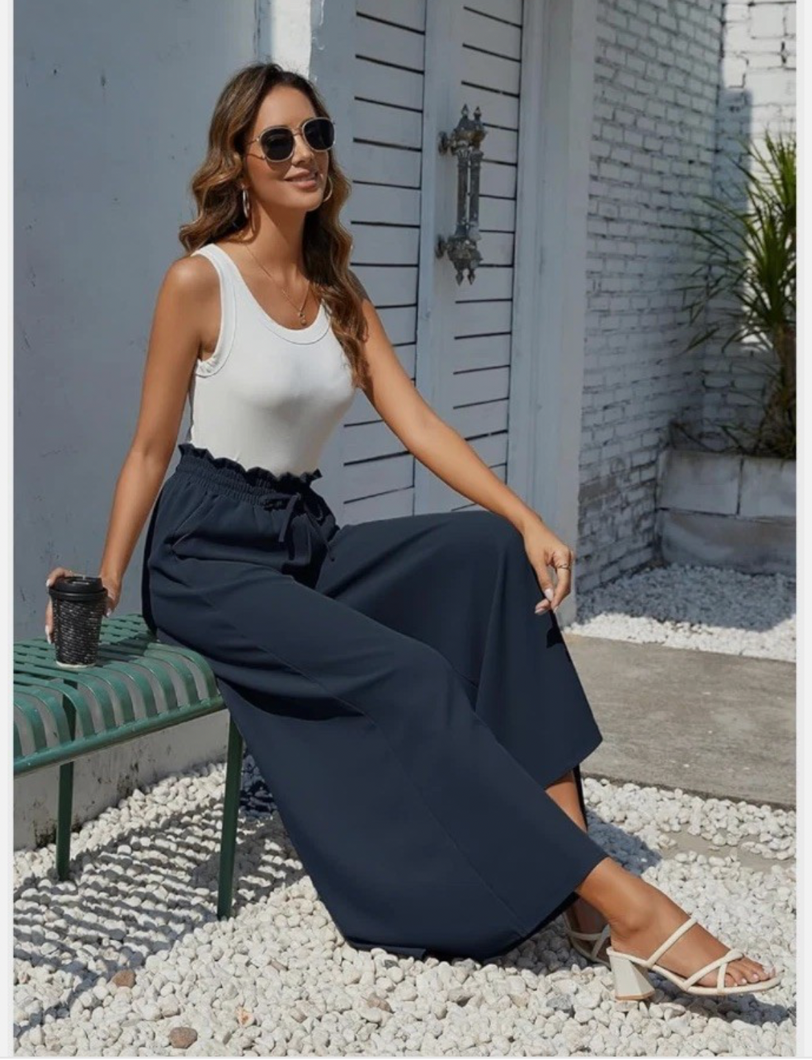 Wide Leg Trousers - Navy Blue