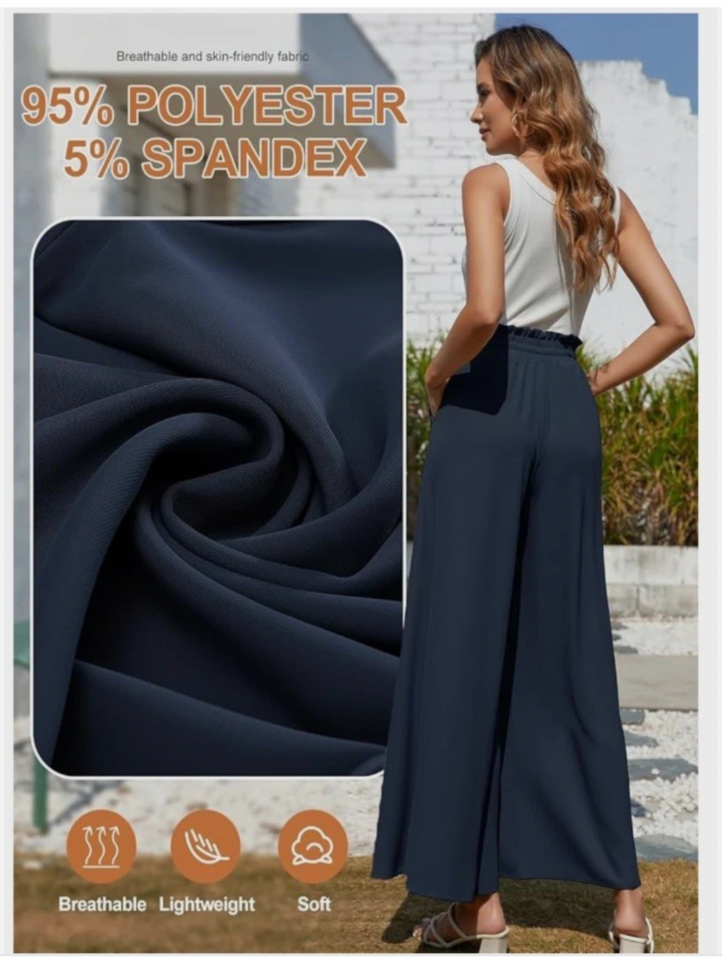 Wide Leg Trousers - Navy Blue