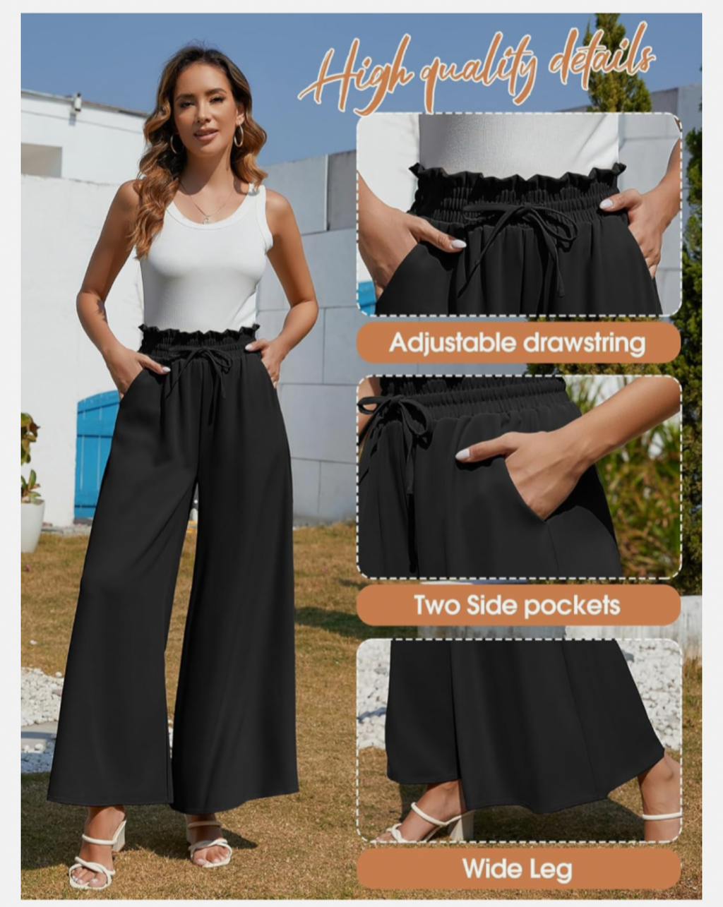 Wide Leg Trousers - Black