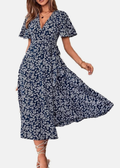 Floral Print Midi Dress - Navy Blue