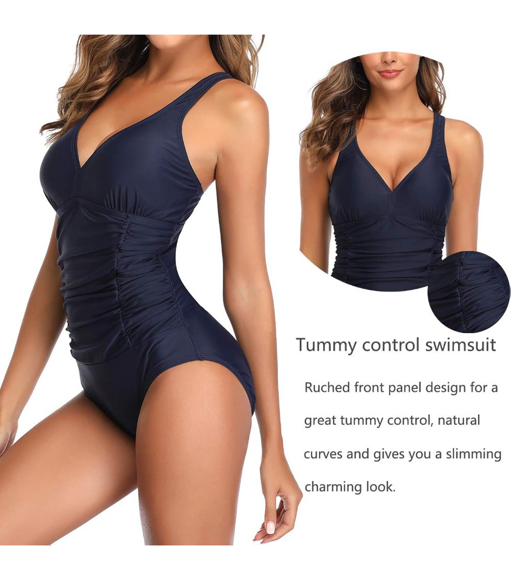 Tummy Control Ruffle Swimsuit - Navy