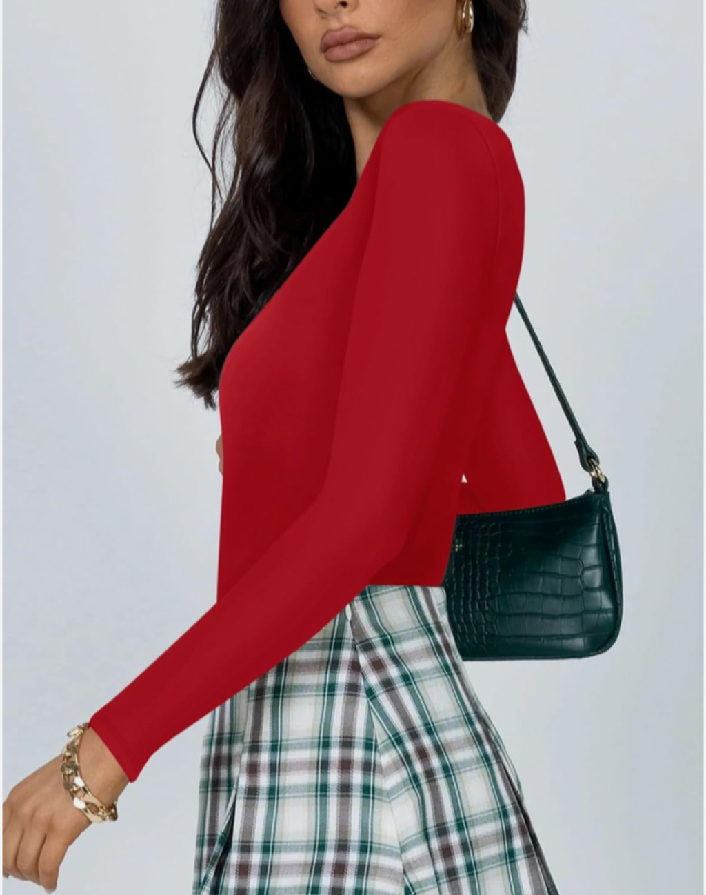 Double Lined Crew Neck Top - Red