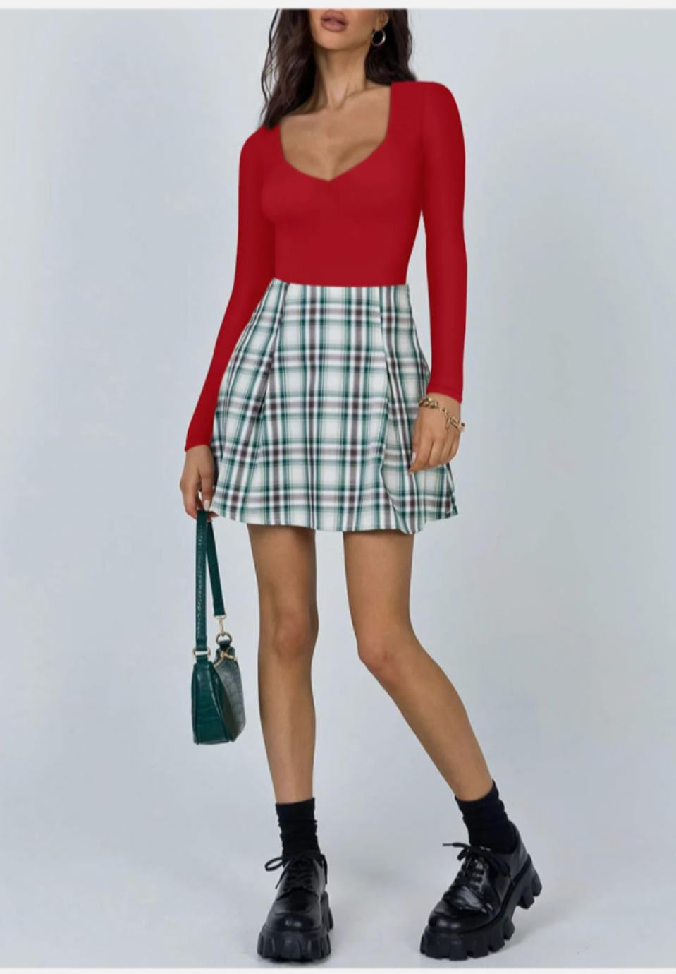 Double Lined Crew Neck Top - Red