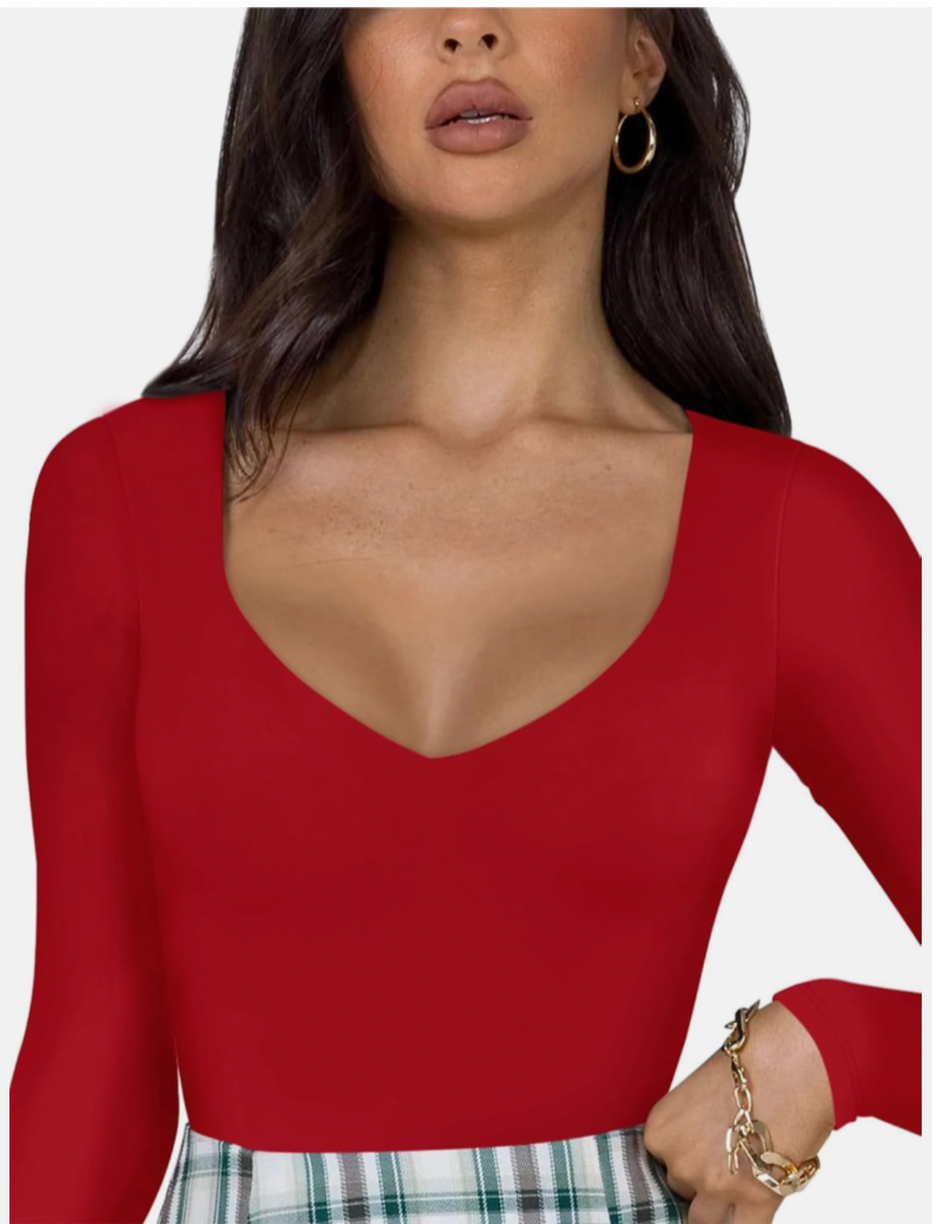 Double Lined Crew Neck Top - Red