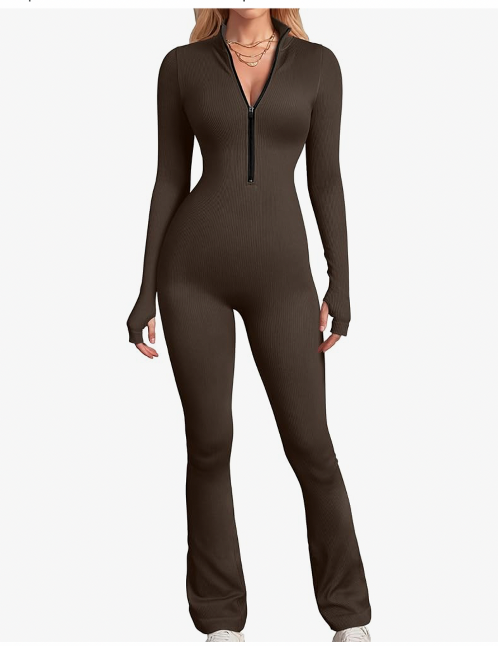 Ribbed Zip Front Yoga Jumpsuit