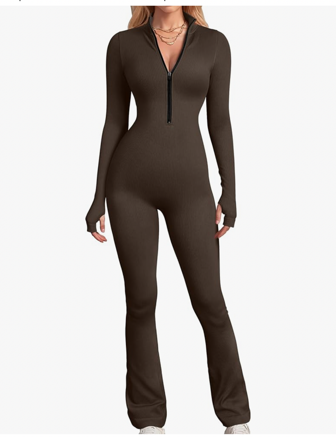 Ribbed Zip Front Yoga Jumpsuit