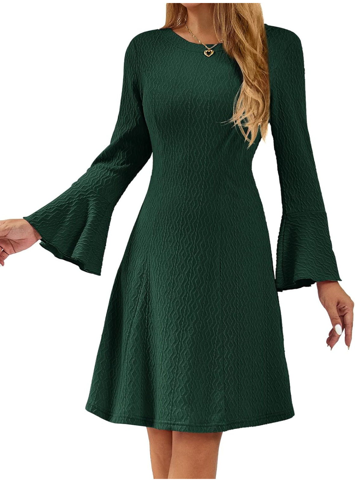 Green ribbed jumper dress flare sleeve