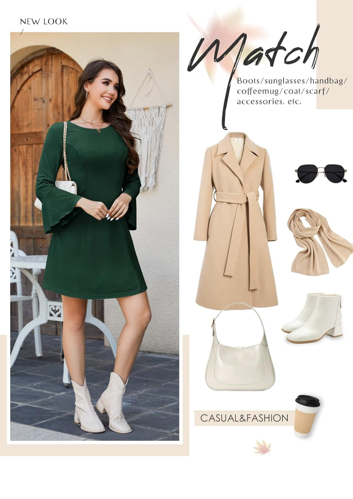 Green ribbed jumper dress flare sleeve